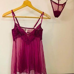 NWT Victoria’s Secret Sheer Lace Babydoll Intimates Set